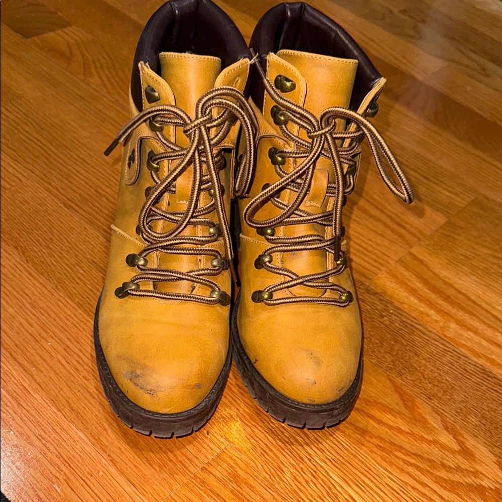 Yellow Lace-Up Boots